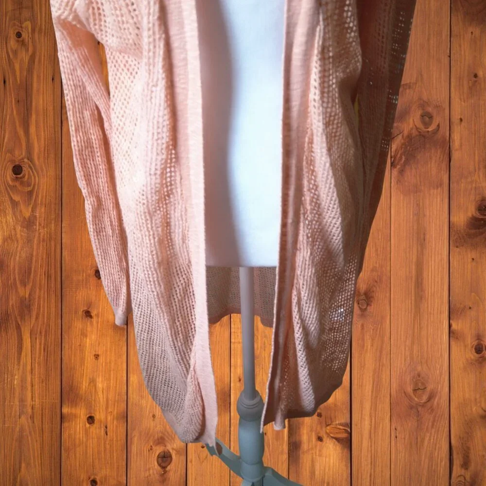 in Cashmere Linen Blend Open Knit Longline Open Front Cardigan Size Large Beachy